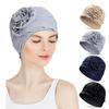 New Elegant Women Solid Color Flower Cuffed Turban Hat Soft Cancer Chemo Head Scarf Hats Beanie Cap Elastic Covers Wraps