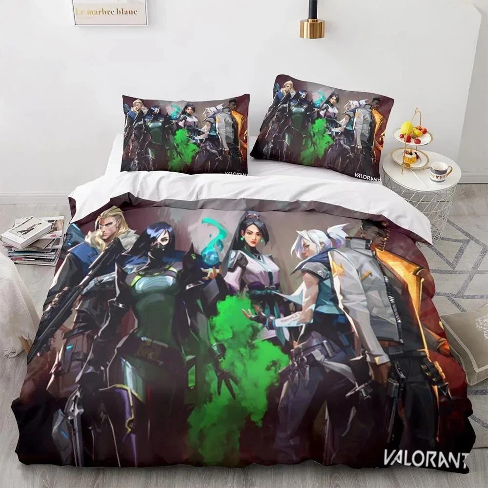 Game Valorant Neon Bedding Set Boys Girls Twin Queen Size Duvet Cover Pillowcase Bed Kids Adult Fashion Home Textileextile