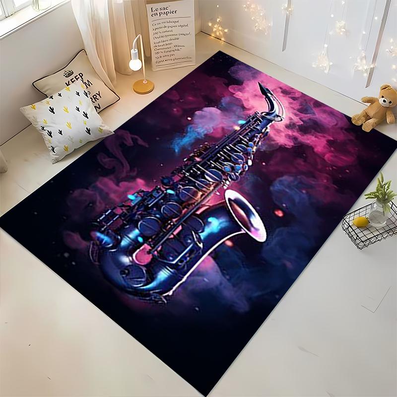 Colorful Saxophone Pattern Carpet with Artistic Galaxy Background Design Suitable for Use As an Anti-slip for Living Room Bedroom Sofas