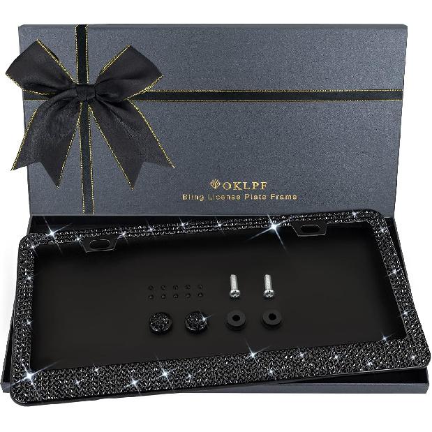 Bling License Plate Frame for Women, 1PCS Sparkly License Plate Frames| Over 1200 Pcs 14 Facets Bedazzled Clear Glass Diamond Rhinestone Crystals