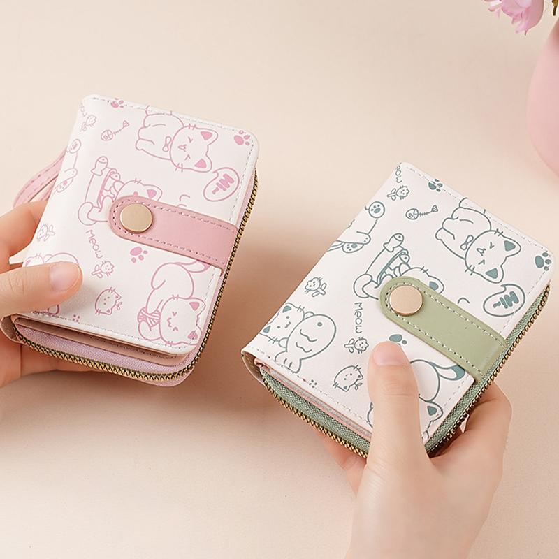 Japanese Cute Cat Pattern Wallet Simple Multi-Functional Short Wallet For Women