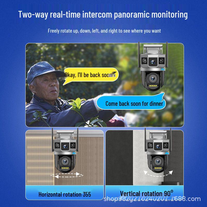 V380 Dual-lens Outdoor 4G Wireless Security Camera with Three Screens