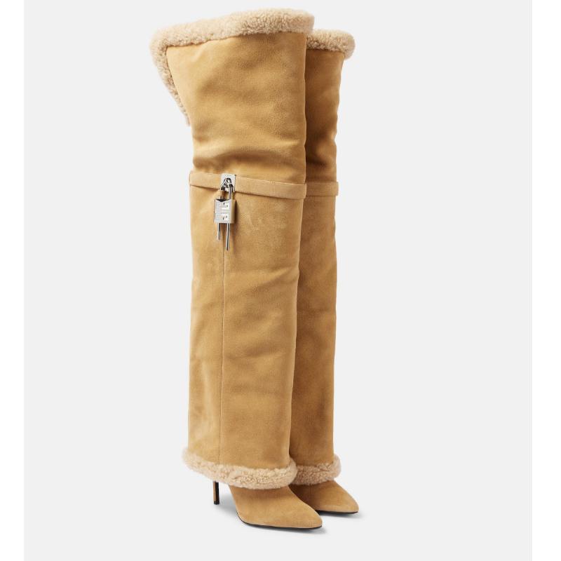 Krazing Pot Flock Pointed Toe Thin High Heels Size 46 Size 45 Winter Slip on Plus Size Women Keep Warm Over-the-knee Boots