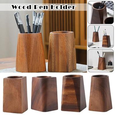 Large-capacity Pen Container Wood Stationery Storage Holder Desktop Storage Bucket  Back To School