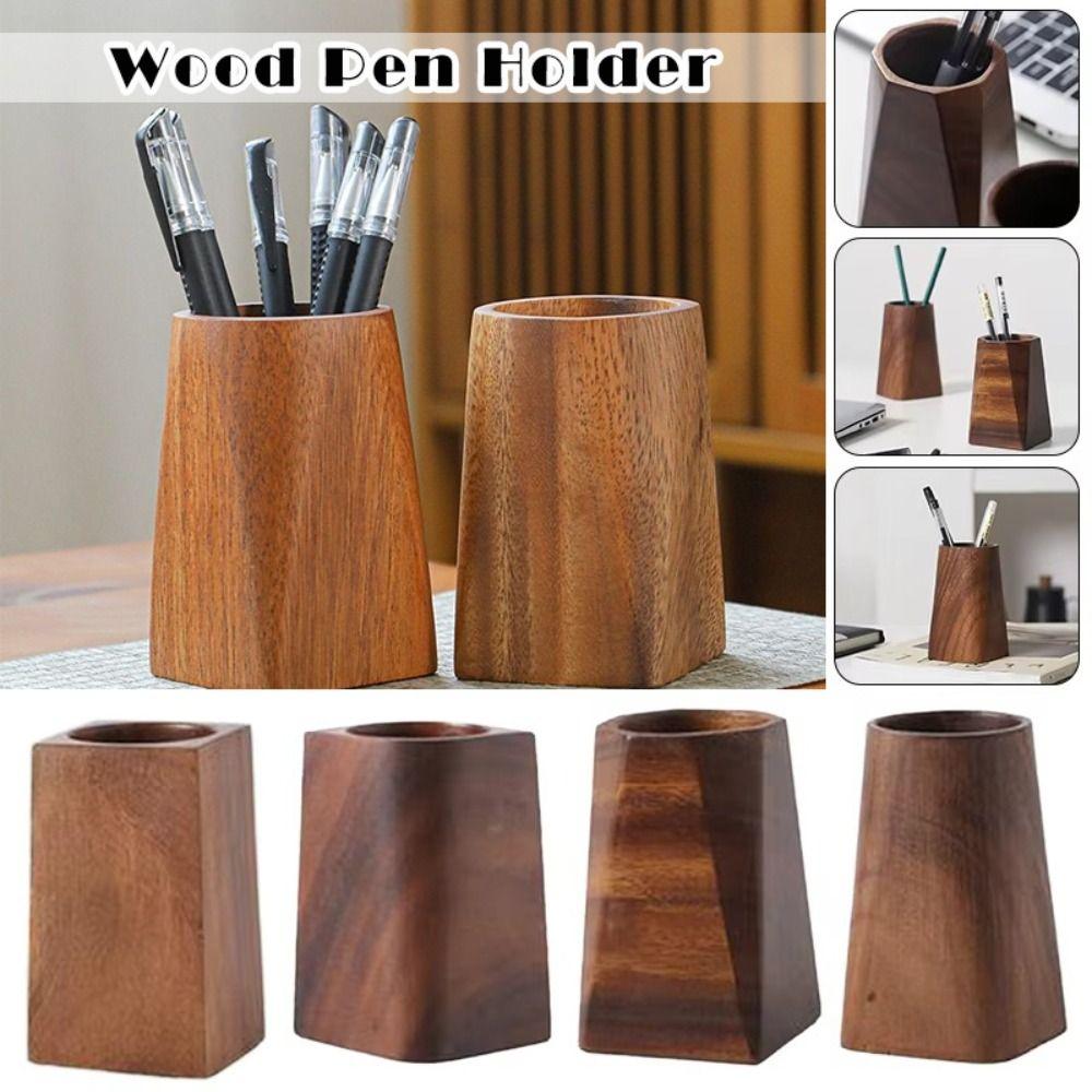Wood Pen Container Large-capacity Desktop Storage Bucket Stationery Storage Holder  School Office