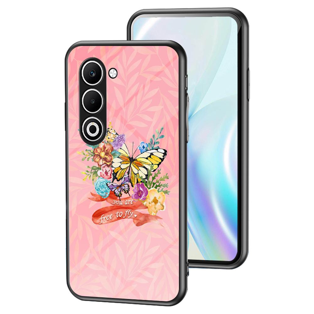 

Для Oppo A5 5G Чехол с узором бабочки TPU+Закаленное стекло Защитный чехол для телефона D