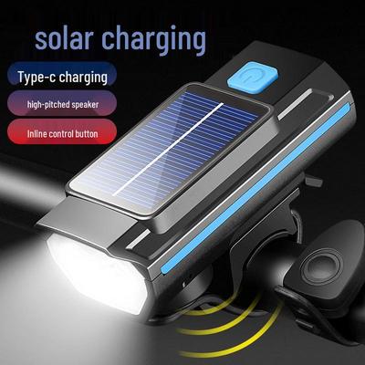 Solar-Powered Bicycle Front Light & Horn - Strong Flashlight for Night Riding