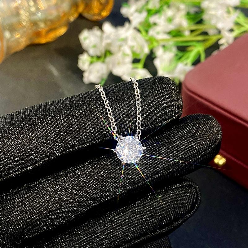 Huitan Minimalist Engagement Pendant Necklace Women Single Round Cubic Zirconia Eternity Jewelry for Wedding Chic Accessories