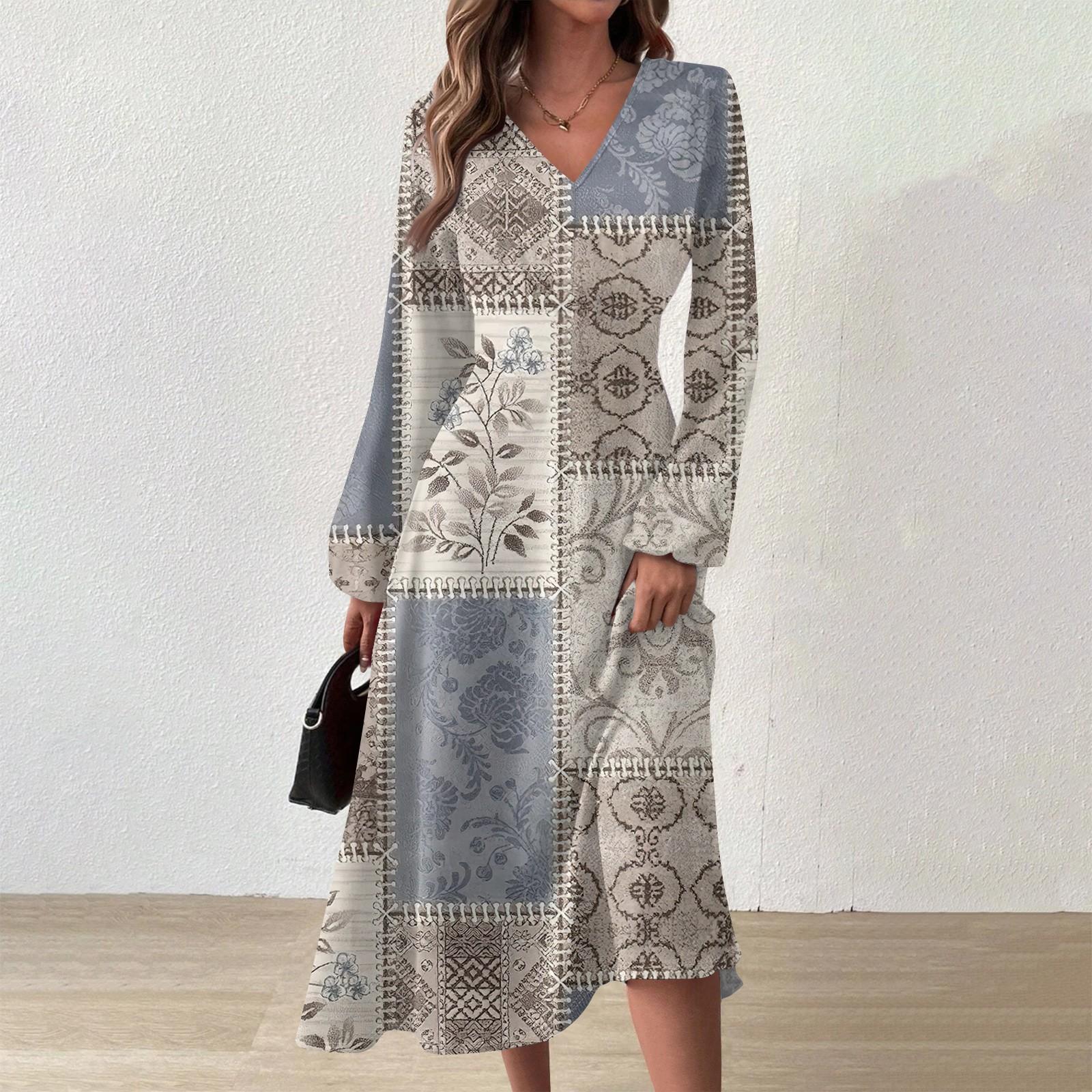 

Женское и зимнее повседневное модное длинное платье с V-образным вырезом и длинными рукавами M