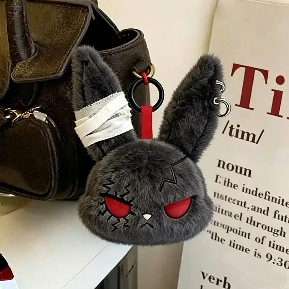 Peluche Lapin Gothique d'Halloween Charme Sac Lapin avec Design Bandage Pendentif Kawaii Ornement Sac Voiture Cadeau