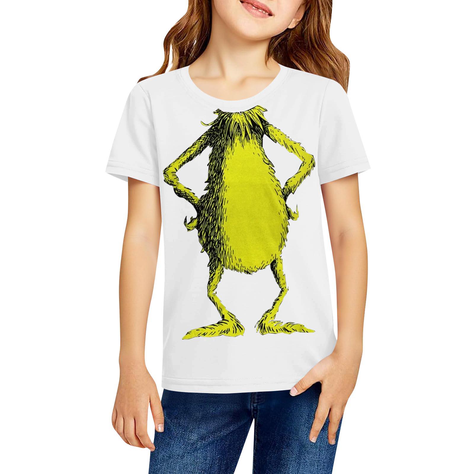 

Модная рабочая одежда с короткими рукавами и круглым вырезом, топы с принтом для детских летних топов 120 белый