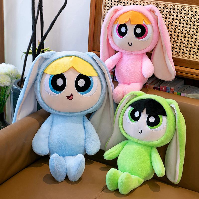 40/55/70cm Animal Powerpuff Girls Cartoon Dress Up Bunny Rabbit Plush Toy Blossom Bow Tie Doll Stuffed Doll Girls Birthday Gift