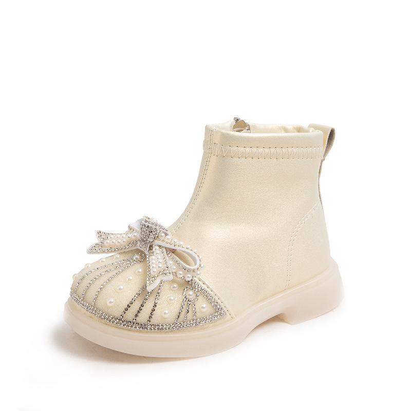 

Winter Princess Boots for Girls Rhinestone Short Boots Soft Sole Martin Boots Comfortable Leather Shoes size 23