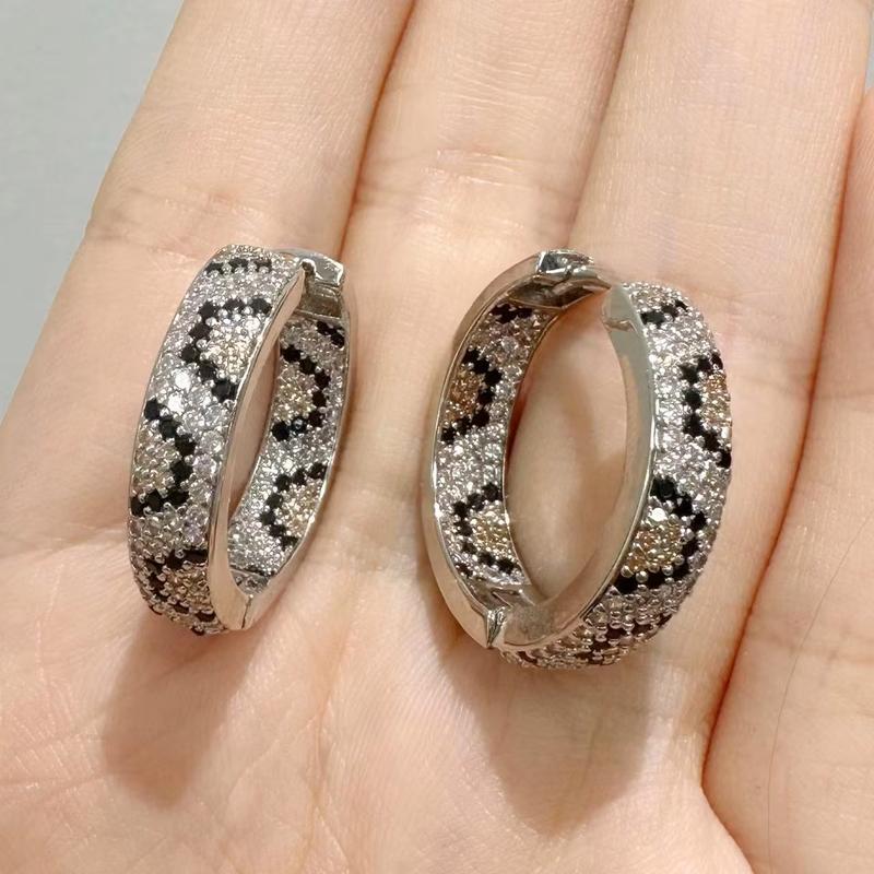 

HECHENG,Fashion Leopard Print Hoop Earrings with Cubic Zirconia Small/Large Hoop Earrings Ladies Birthday Gift 1 Pair