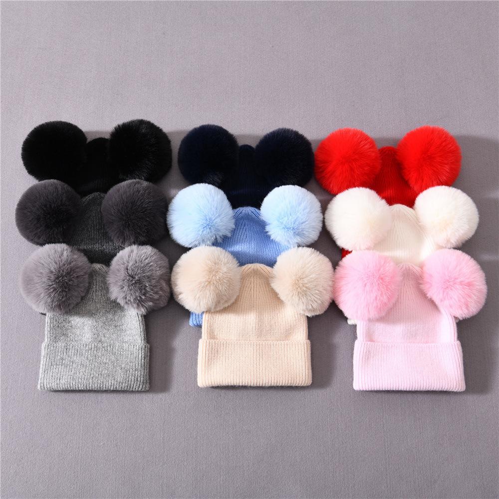 Children's hats rabbit velvet classic striped knitted hats autumn and winter soft cute outdoor wool hats keep warm