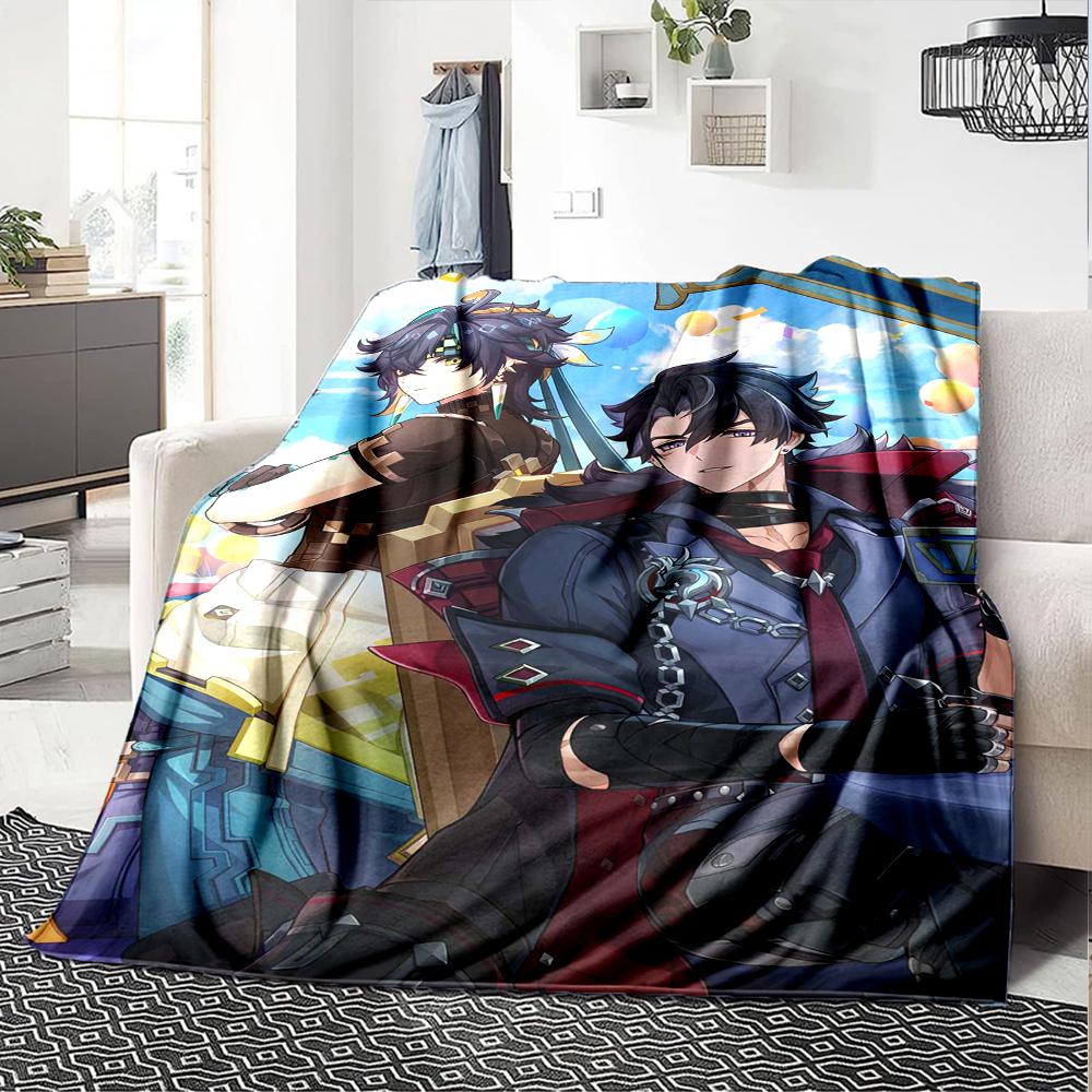 1Pc Genshin Impact Blanket Soft Comfortable Polyester Blanket Four Seasons All Season Blanket Bedroom Office Outdoor Use Anime Style Throw Christmas G