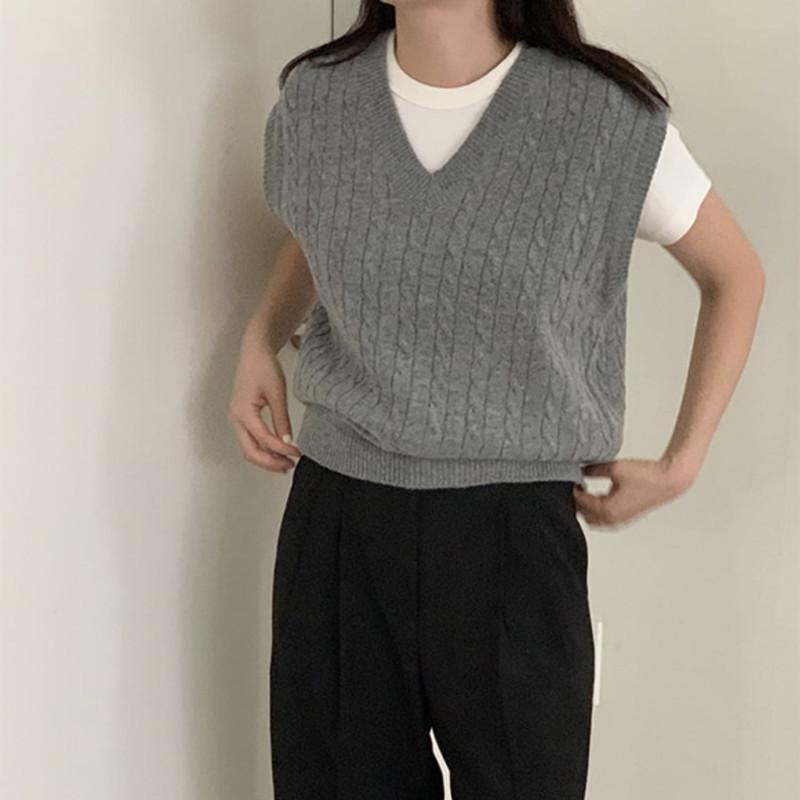 YYFS Women's Fashion Casual Fall Winter Solid Color Print Sleeveless V-Neck Sweaters