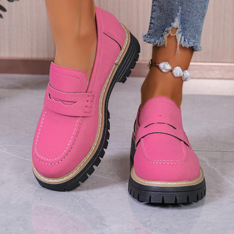 

New Casual Matte Women s Shoes Thick-soled Loafers with Thick Heels 43 бежевий