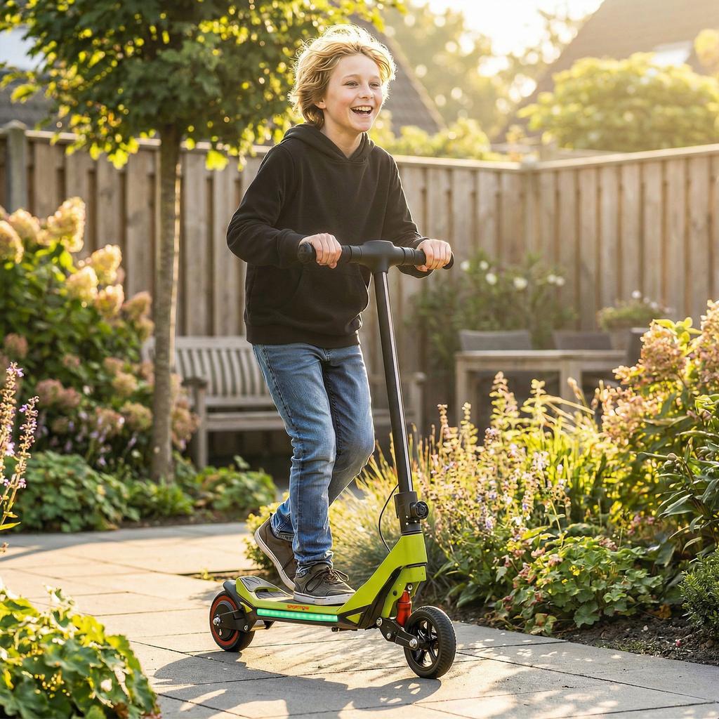 Electric Scooter for Kids, Foldable E Scooter for Age Age 6+ with LED Display, RGB lights, Up to 16km/h, Green