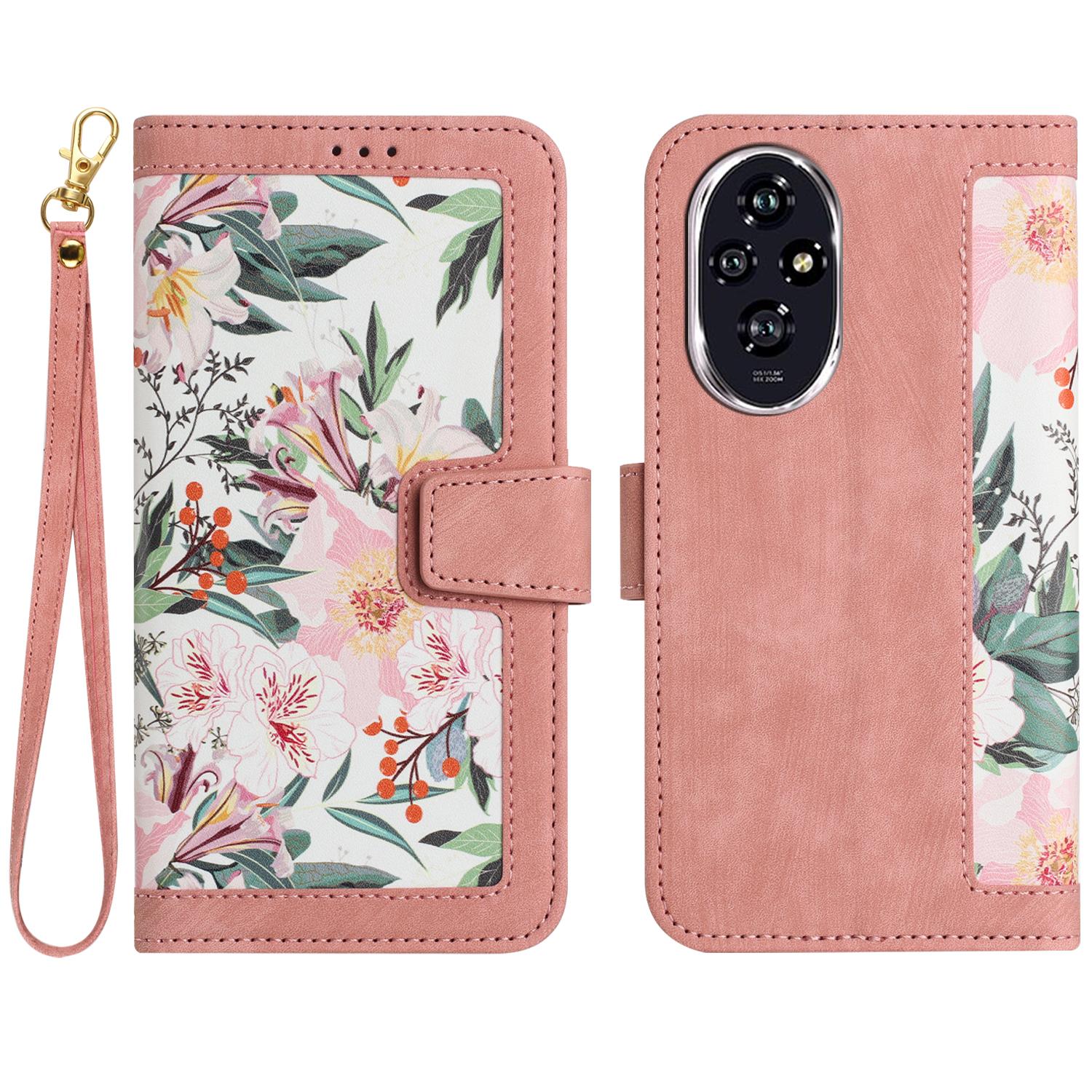 

For Honor 200 Pro 5G Case PU Leather Floral Phone Cover with Card Slots D