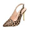 Leopard print bag head high heels women's spring new one-word with stiletto temperament sexy fashion sandals