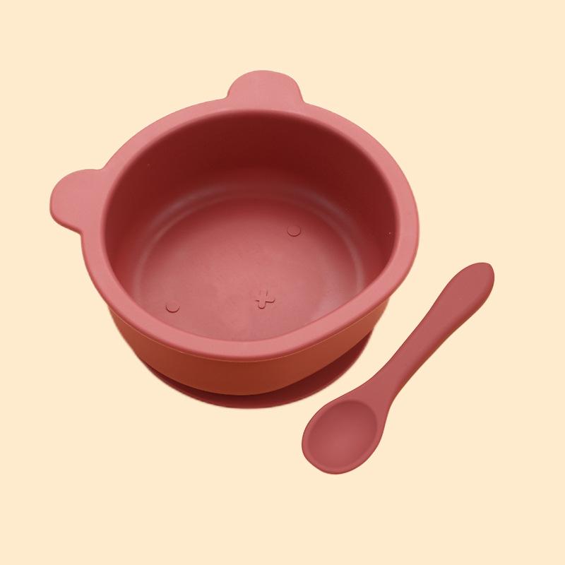 Children's Teddy Bear Silicone Bowl & Spoon Set, Suction Cup Tableware for Learning to Eat, 2-Piece Baby Feeding Set