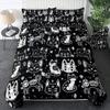 Witch Black Cat Duvet Cover Set Full,Cat Sitting On Moon Bedding Set Vintage Gothic Animals Cat Comforter Cover 2/3pcs Bed Sets