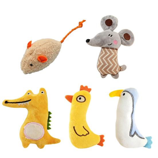 Cat Plush Toy Stuffed Animal Cute Mouse Chick Catnip Toy Penguin Shape Soft Chew Toy