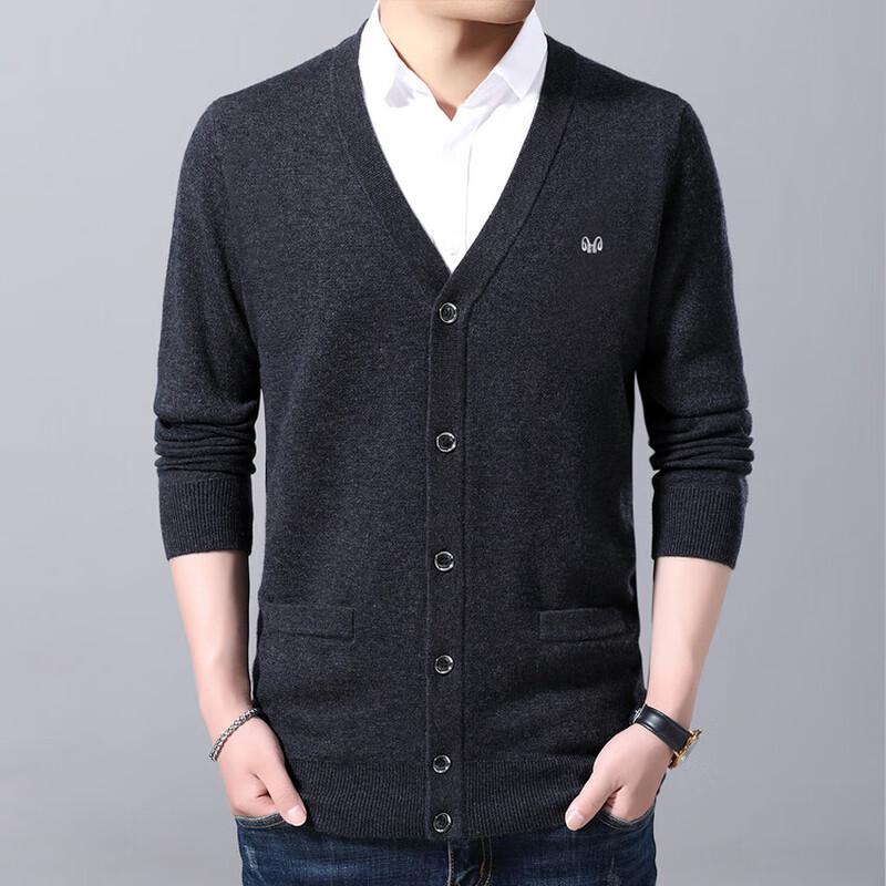 Hengyuanxiang Men's V-Neck Wool Blend Knit Cardigan