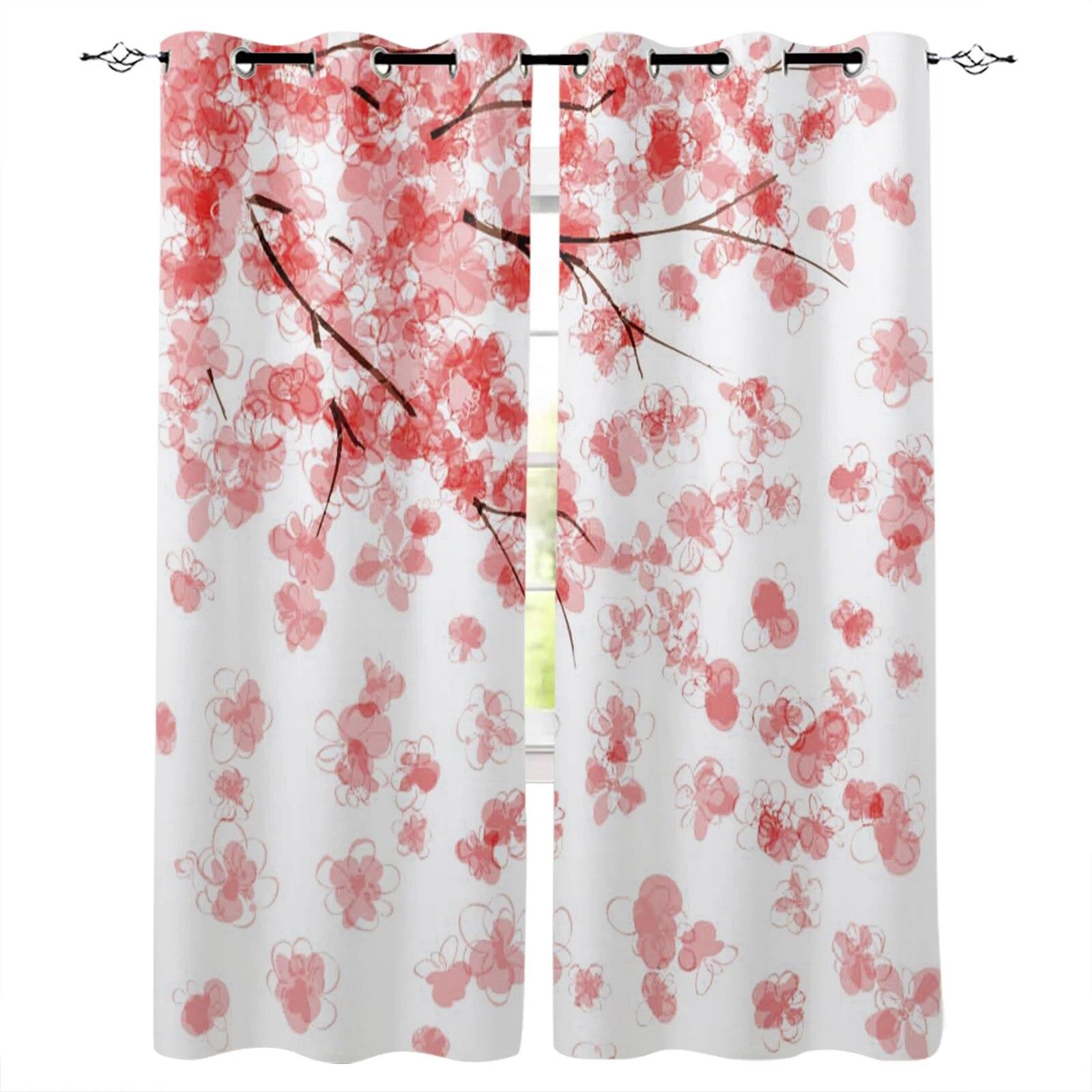 

Весенние современные плотные шторы с вишневым цветом для спальни, гостиной, оконные шторы, декор с высоким затенением W50xH130(CM)x2PCS-Grommet Top