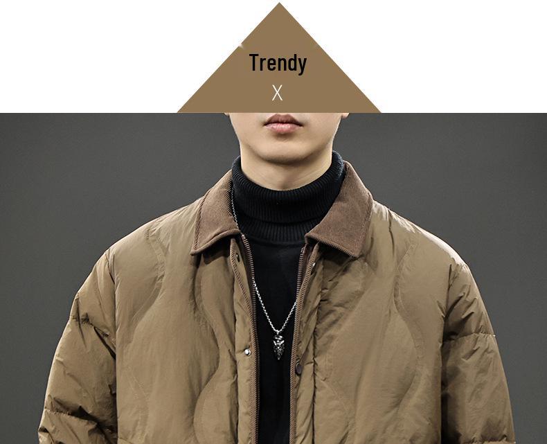 Doudoune homme rétro années 90 - Collection 2025 - Coupe tendance, chaude et ample avec revers anti-froid