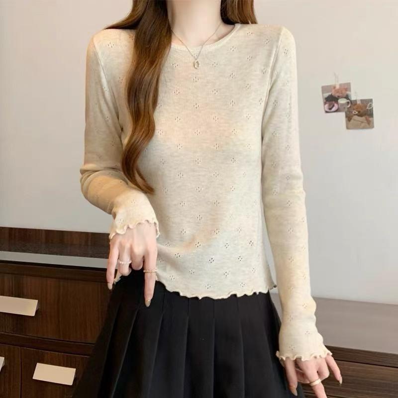 Solid color bottoming shirt women's design sense fungus edge thin inside knitted sweater top