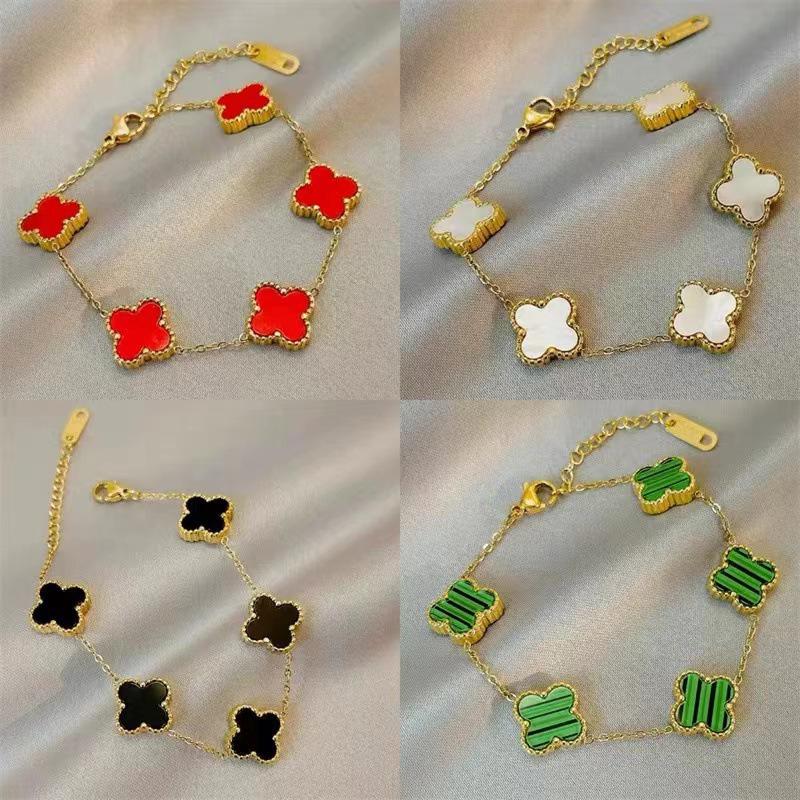 Bracciale Quadrifoglio Fortunato a Doppia Faccia in Madreperla Oro 18K - Stile Moda Europeo e Americano