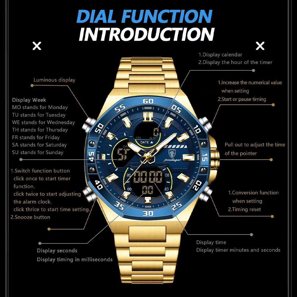 Zegarki Męskie Cyfrowo-Analogowe - Wodoodporny LEDowy Podświetlany Nocą, Modny Zegarek na Rękę Outdoorowy na Co Dzień i Aktywny