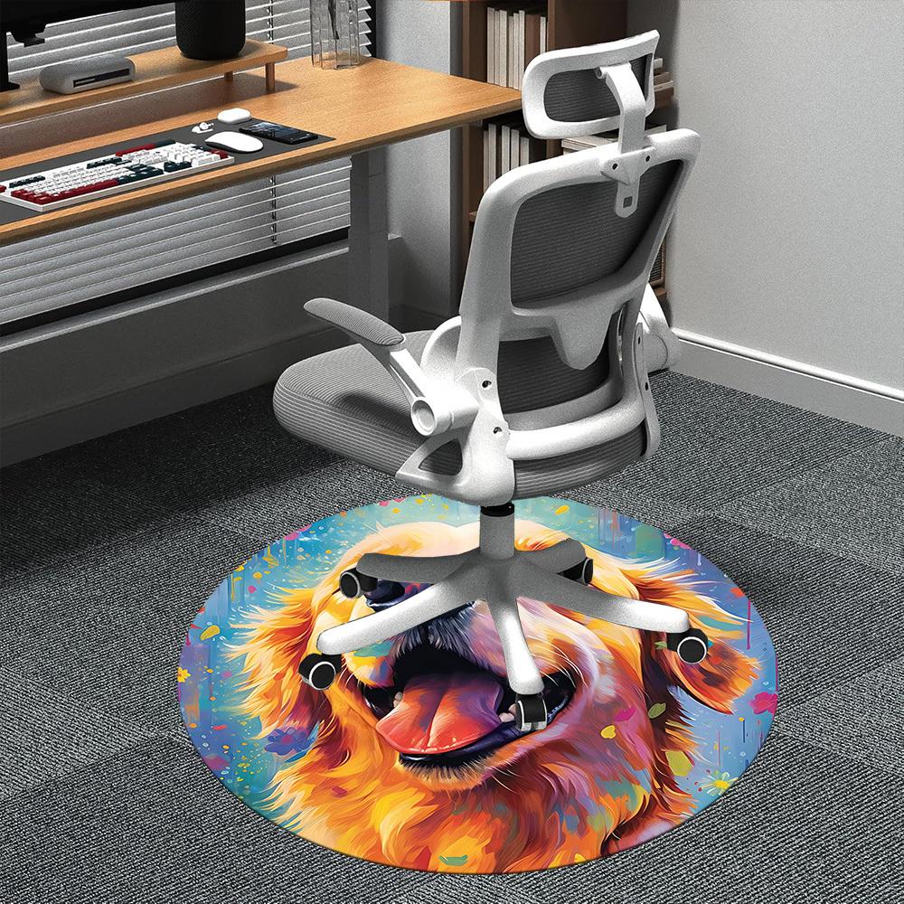1PC Golden Retriever Artwork Office Round Area Rug, Mat Suitable ForOffice, Under Office Chairs Bedroom Living Room Home Decor, Room Deco