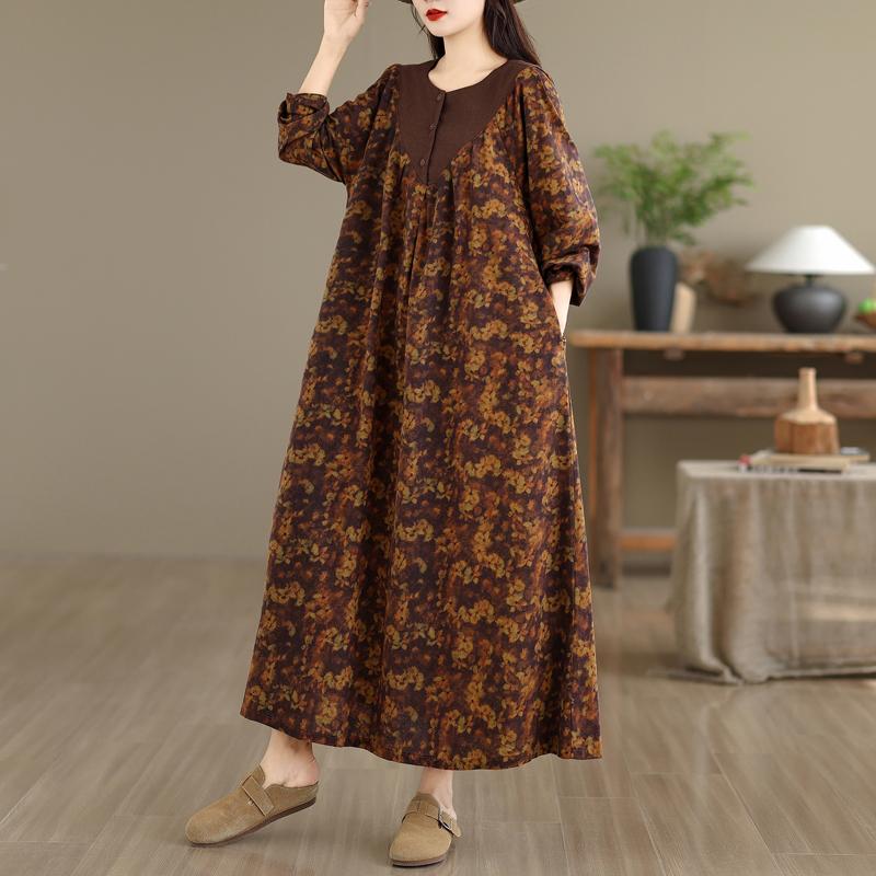 Sukienka bawełniana plus size z długim rękawem w stylu vintage w kwiaty nowość sukienki dla kobiet codzienna luźna wiosenna jesienna sukienka