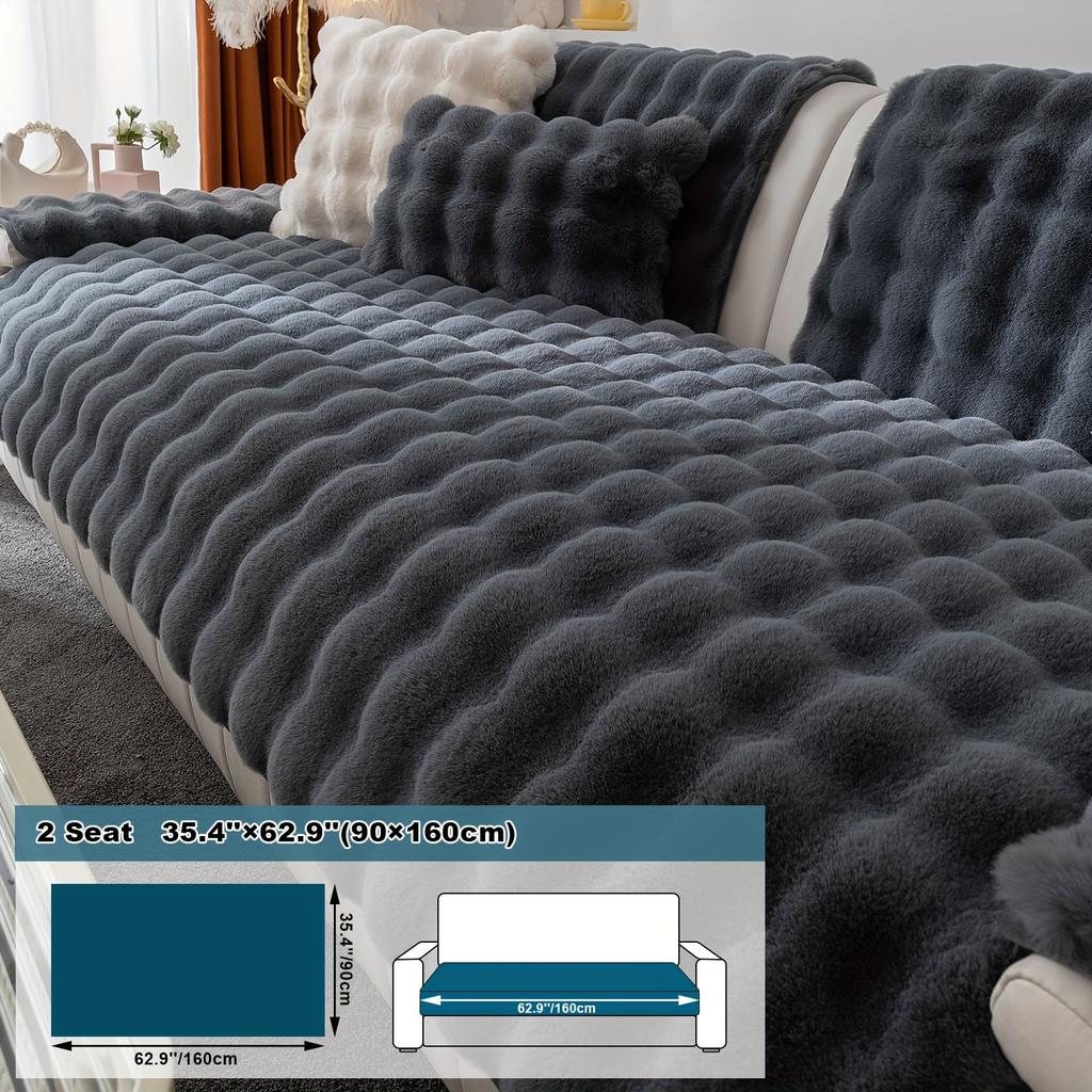 1pc Imitation Rabbit Plush Sofa Cushion, Fuzzy Non Slip Sofa Slipcover, Furniture Protector, For Bedroom Office Living Room Decor