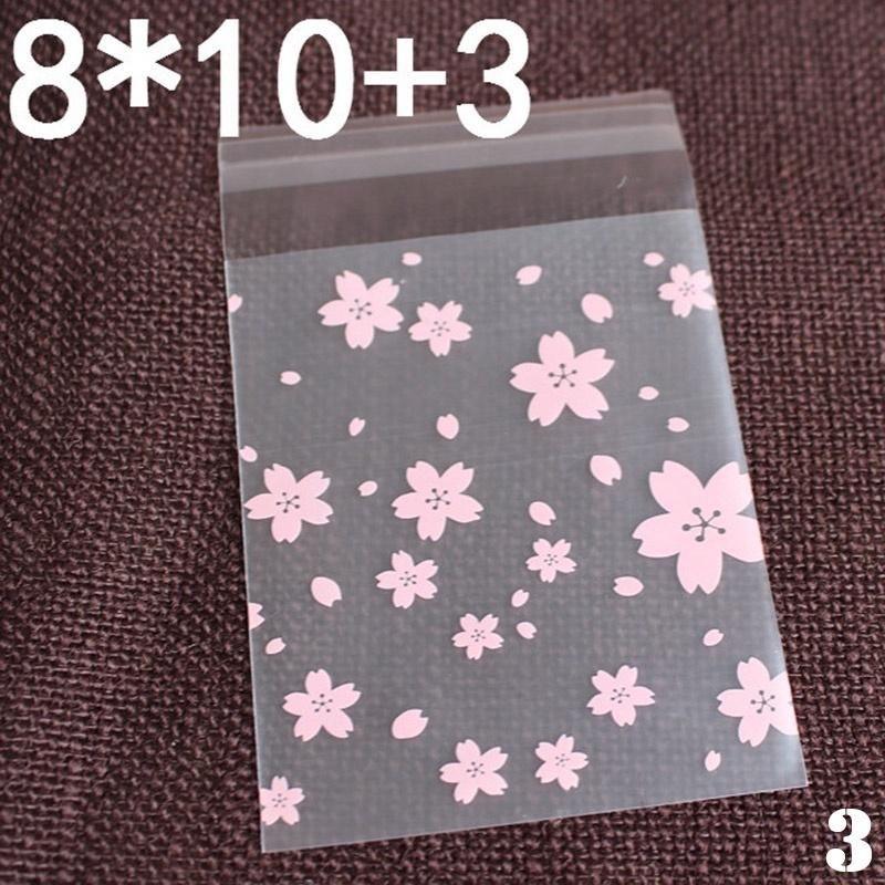 100pcs Pink Transparent Cherry Blossoms Mini Self Adhesive Scrub Opp Bags DIY