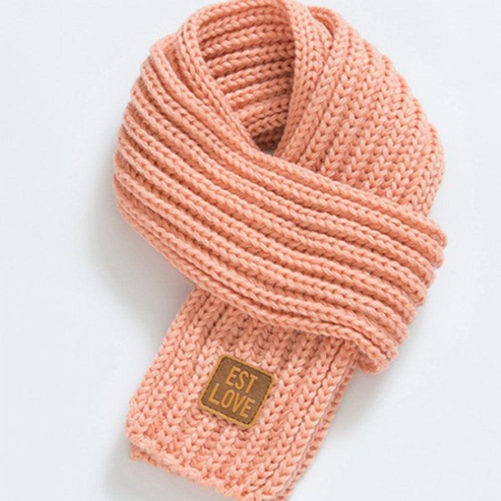 

boy and gir baby leather label knitted neck pure color scarf neck wrap рожевий