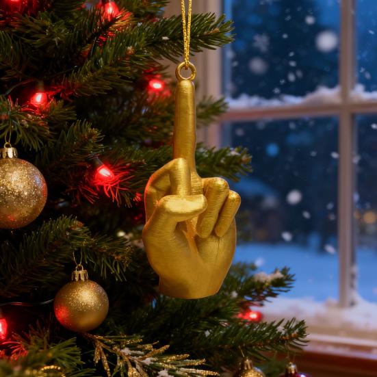 Julmittenfingerdekoration Rolig handgest Julgransprydnad Fräck Gyllene Mittenfinger Hängande Dekoration Skämtpresenter för Vuxna