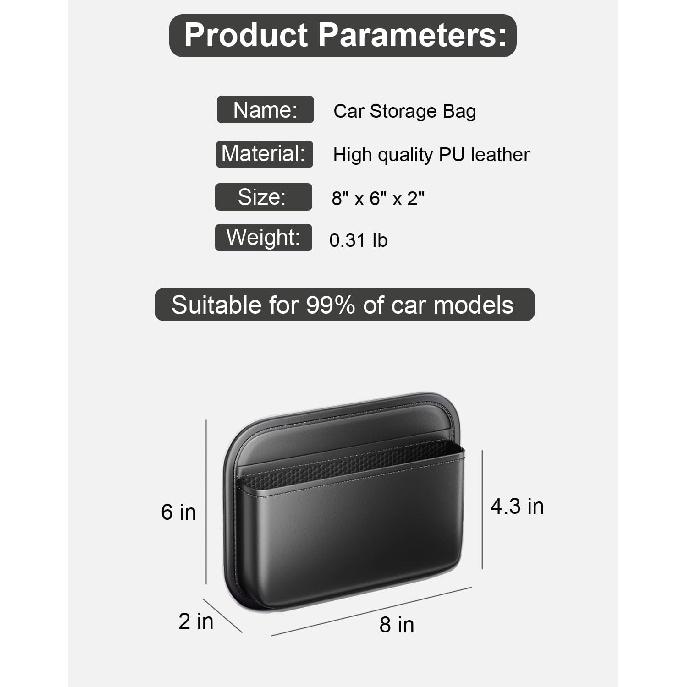 Driver'S Car Storage Bag, Small Car Side Pocket Organizer For Car Seats, Doors And Consoles, PU Leather (Black)