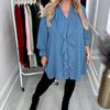 Casual Women Blouse V Neck Loose Fit Long Sleeve Ruffle Trim Solid Color Chiffon Daily Wear Tops