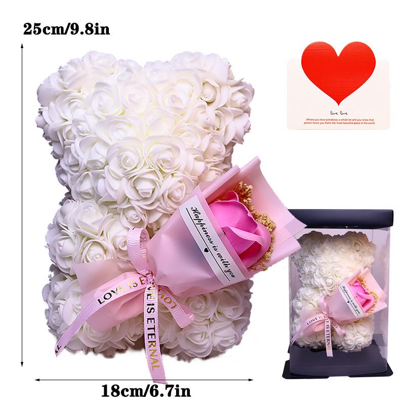 25cm Everlasting Rose Bear Bouquet - Valentine's Day Gift