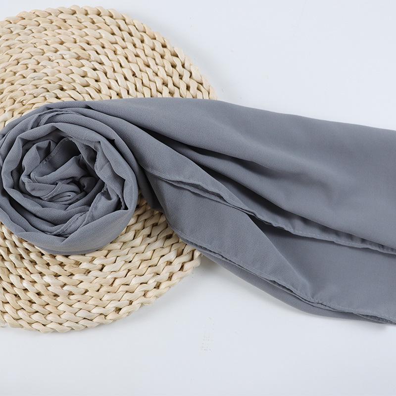 Damen einfarbiger Perlen-Chiffon-Bubbleschal, langer Seiden-Kopfschal, 70x180cm, nahöstlicher Stil