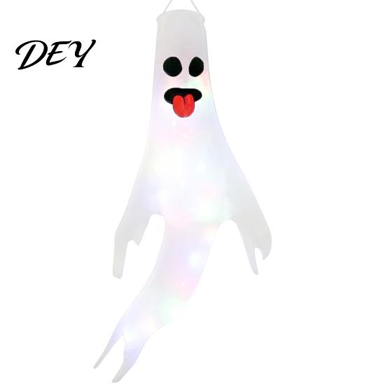 Illuminated Holiday Hanging Ornaments 47 Inch Halloween Ghost Windsock with LED Lights, Luminous Flying Ghosts Theme Cafe Decorations Flag Wind Socks