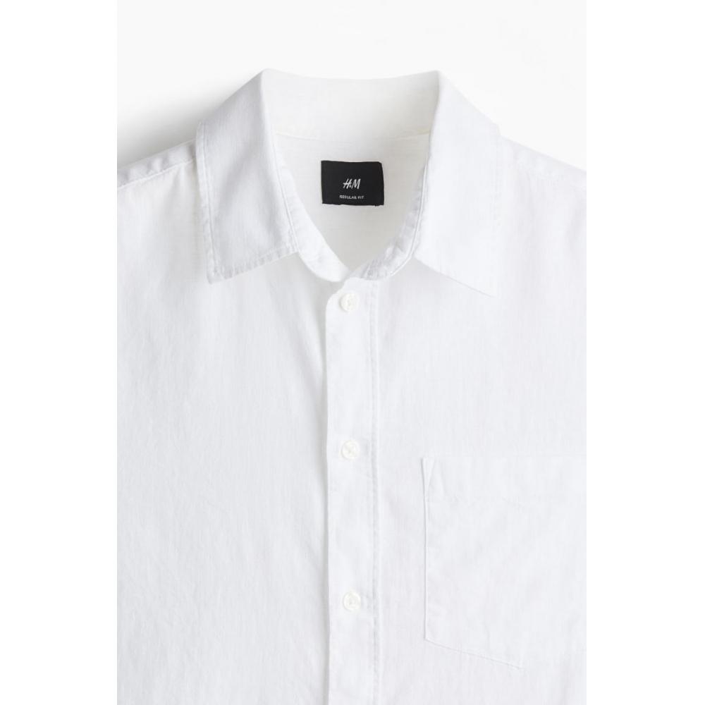 H M Regular Fit Linen Blend sHirt wHite