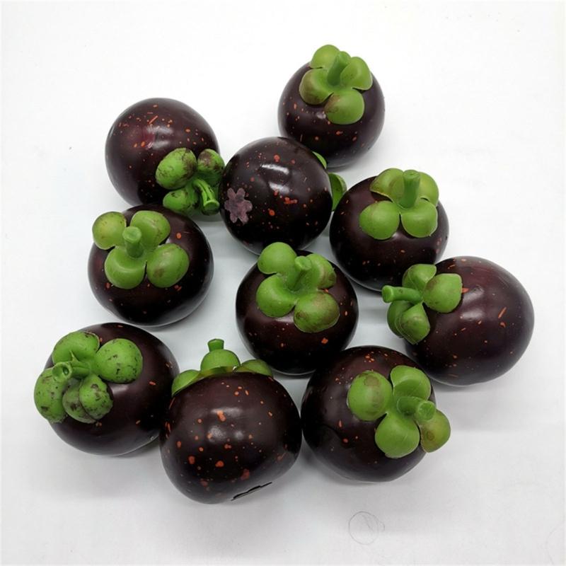 10pcs Realistic Artificial Mangosteens Simulations Fruit Model Fake Mangosteens Display Props Kitchen Parties Home Decors