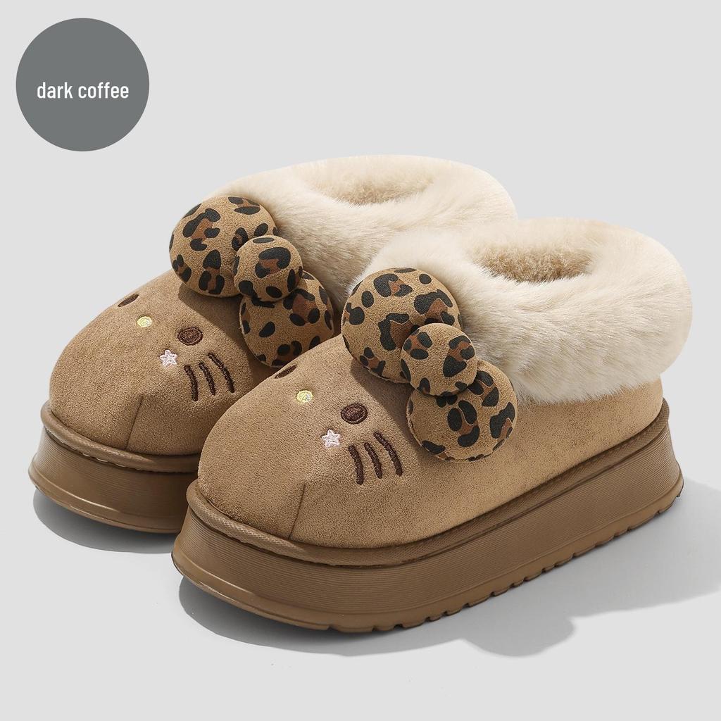 Women's Winter Plush Non-Slip Indoor Cotton Slippers - Furry Cartoon Design for Couples