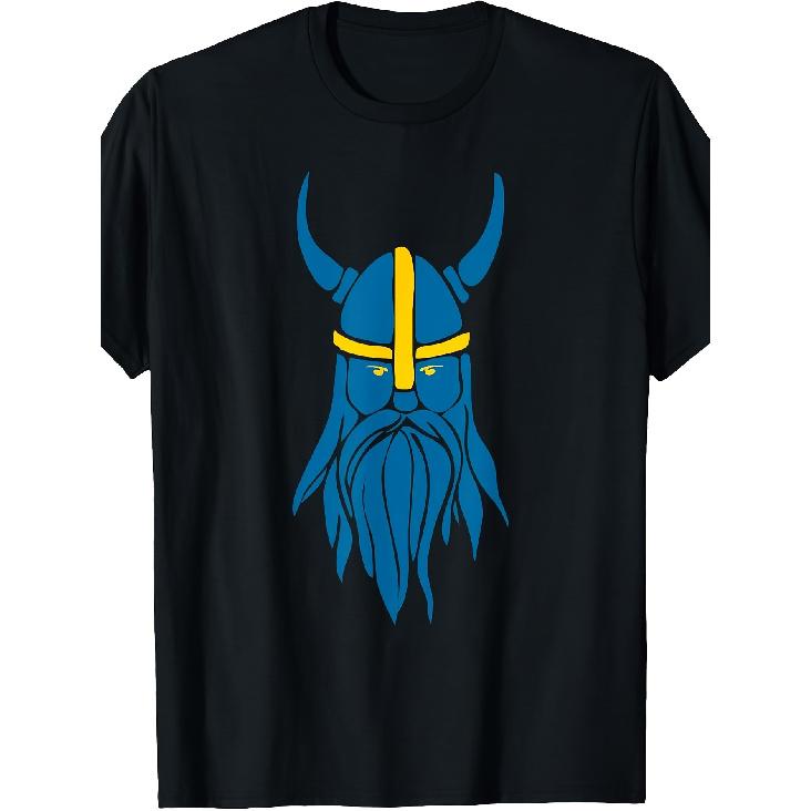 Swedish Sweden Viking Helmet with Horns Scandian Warrior T-Shirt Men's Black Tee Comfortable Perfect for Home|Outdoor|Work|Gifting