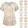 Ladies' Easter Printed Fashionable V-neck Pocket Short Sleeved Uniform and Caregiver Top